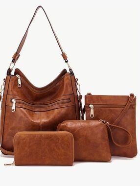 Women’s 4-Piece Brown Handbag and Wallet Set